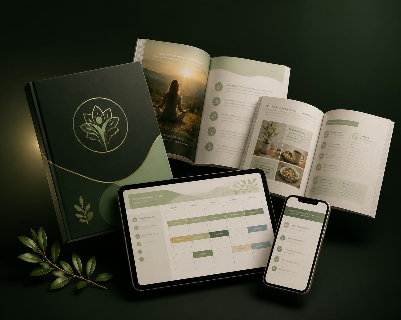 La guida Il Tuo Capitolo Più Forte mostrata come un ecosistema a livelli: la copertina principale, le pagine interne, una vista su tablet e una su smartphone.